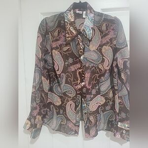 Sheer paisley print long sleeve blouse juniors sz 11/13